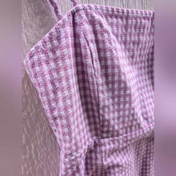 Urban Revivo Purple White Gingham Plaid Adjustable Strap Summer Sun Mini Dress 6 - Picture 2 of 7